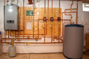 TRS Heating and Air Conditioning image of boiler system within a home.